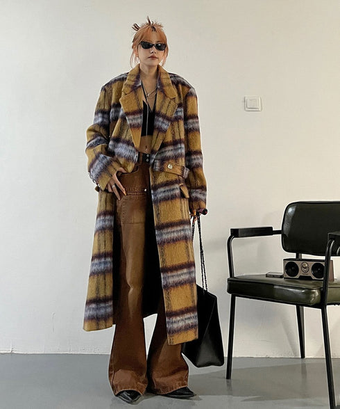 Blurred Check Long Coat